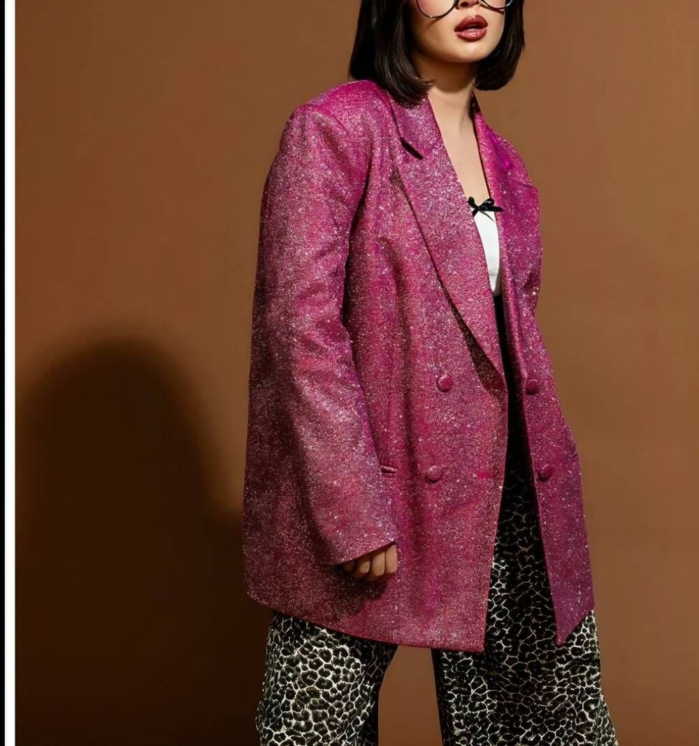 Dressed in Lala To The Disco Sparkle Boyfriend Blazer in Pink sz Small